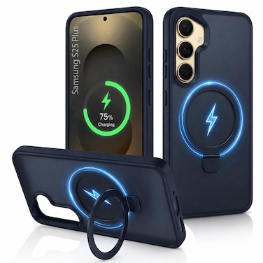 CROWNYX Magnetic Stand Case for Samsung Galaxy S25 Plus, Shockproof Slim Hybrid TPU Cover with Grip Ring   Aegis GripStand Pro Case