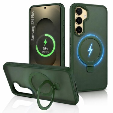 CROWNYX Magnetic Stand Case for Samsung Galaxy S25 Plus, Shockproof Slim Hybrid TPU Cover with Grip Ring   Aegis GripStand Pro Case