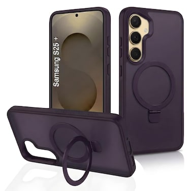 CROWNYX Magnetic Stand Case for Samsung Galaxy S25 Plus, Shockproof Slim Hybrid TPU Cover with Grip Ring   Aegis GripStand Pro Case
