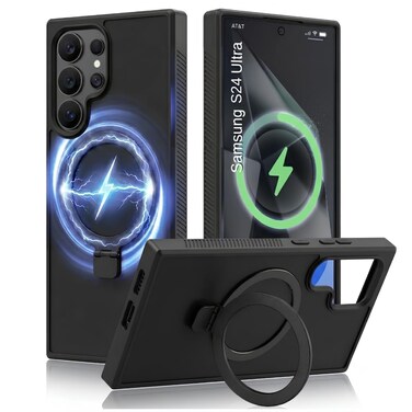 CROWNYX Magnetic Stand Case for Samsung Galaxy S24 Ultra, Shockproof Slim Hybrid TPU Cover with Grip Ring   Aegis GripStand Pro Case