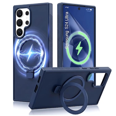 CROWNYX Magnetic Stand Case for Samsung Galaxy S24 Ultra, Shockproof Slim Hybrid TPU Cover with Grip Ring   Aegis GripStand Pro Case