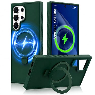CROWNYX Magnetic Stand Case for Samsung Galaxy S24 Ultra, Shockproof Slim Hybrid TPU Cover with Grip Ring   Aegis GripStand Pro Case