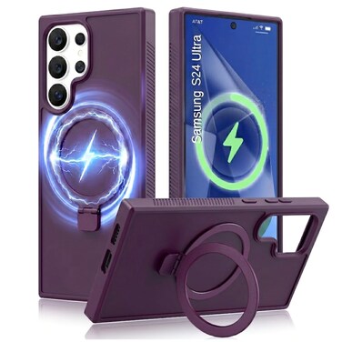 CROWNYX Magnetic Stand Case for Samsung Galaxy S24 Ultra, Shockproof Slim Hybrid TPU Cover with Grip Ring   Aegis GripStand Pro Case