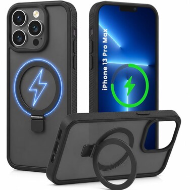 CROWNYX Magnetic Stand Case for iPhone 13 Pro Max, Shockproof Slim Hybrid TPU Cover with Grip &amp; Ring, Matte   Aegis GripStand Pro Case