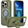 CROWNYX Magnetic Stand Case for iPhone 13 Pro Max, Shockproof Slim Hybrid TPU Cover with Grip &amp; Ring, Matte   Aegis GripStand Pro Case Green