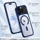 CROWNYX Magnetic Clear Back Case for iPhone 15 Pro Max   Matte TPU Bumper with Frosted Transparent PC Back   Camera Lens Protection   Shockproof Slim Cover   Wireless Charging Compatible (Dark Blue)
