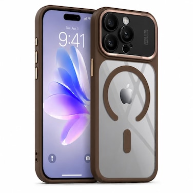 CROWNYX Magnetic Clear Convertible Case for iPhone 15   Matte TPU Bumper with Frosted Transparent PC Back   Camera Lens Protection   Shockproof Slim Cover   Wireless Charging Compatible (Gold)