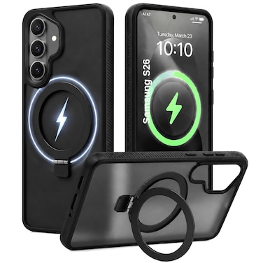 CROWNYX Magnetic Stand Case for Samsung Galaxy S26 Shockproof Slim Hybrid TPU Cover with Grip Ring, 6.3 Inch   Aegis GripStand Pro Case