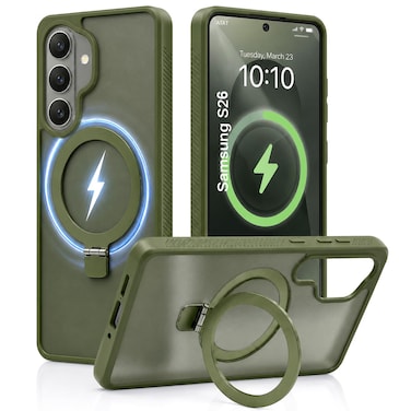 CROWNYX Magnetic Stand Case for Samsung Galaxy S26 Shockproof Slim Hybrid TPU Cover with Grip Ring, 6.3 Inch   Aegis GripStand Pro Case