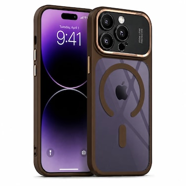 CROWNYX Magnetic Clear Convertible Case for iPhone 14 Pro Max   Matte TPU Bumper with Frosted Transparent PC Back   Camera Lens Protection   Shockproof Slim Cover   Wireless Charging Compatible (Gold)