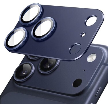 CROWNYX Camera Lens Protector for iPhone 17 Pro, Full Coverage 9H Tempered Glass Ring Cover, Matte Metal Plate, Case Friendly, 1-Pack (Blue)