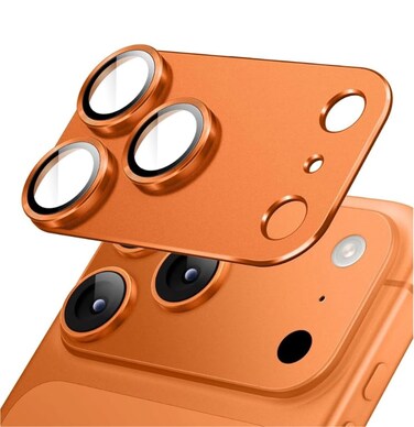 CROWNYX Camera Lens Protector for iPhone 17 Pro, Full Coverage 9H Tempered Glass Ring Cover, Matte Metal Plate, Case Friendly, 1-Pack (Orange)