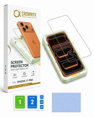 CROWNYX Screen Protector for iPhone 17 Pro with Easy Installation Tray, 9H Tempered Glass, Bubble-Free, Dust-Free Alignment, HD Clear, Anti-Fingerprint, Scratch Resistant, Case Friendly