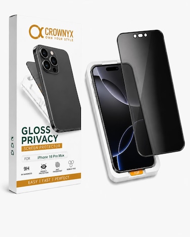 CROWNYX Privacy Screen Protector for iPhone 16 Pro Max with Easy Installation Kit, 9H Tempered Glass, Anti-Spy, Dust-Free Installation, Anti-Fingerprint, Shatterproof, Scratch Resistant, Bubble-Free