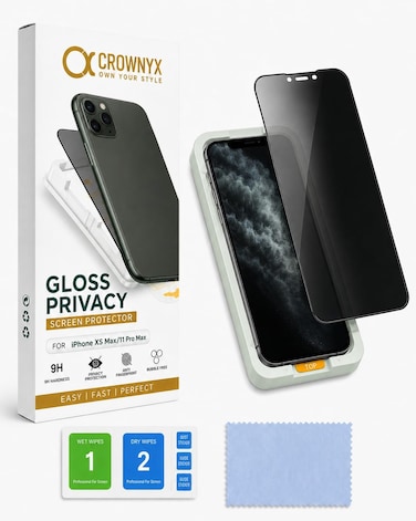 CROWNYX Privacy Screen Protector for iPhone XS Max/11 Pro Max with Easy Installation Kit, 9HTempered Glass, Anti-Spy, Dust-Free Installation,Anti-Fingerprint,Shatterproof,Scratch Resistant,Bubble-Free