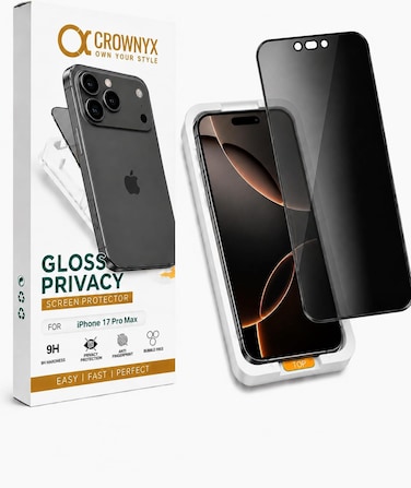 CROWNYX Privacy Screen Protector for iPhone 17 Pro Max with Easy Installation Kit, 9H Tempered Glass, Anti-Spy, Dust-Free Installation, Anti-Fingerprint, Shatterproof, Scratch Resistant, Bubble-Free
