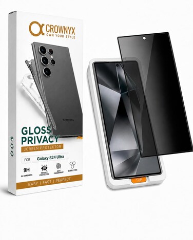 CROWNYX Privacy Screen Protector for Samsung S24 Ultra with Easy Installation Kit, 9HTempered Glass, Anti-Spy, Dust-Free Installation,Anti-Fingerprint,Shatterproof,Scratch Resistant,Bubble-Free