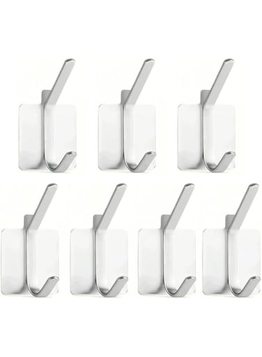 Chollavo Wall Hooks Heavy Duty Adhesive Hooks Stainless Steel Hangers Nail Free Utility Hooks Set of 7