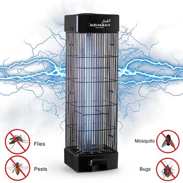 قاتل الحشرات الكهربائي 15 واط، قاتل الحشرات الطائرة الشبح مع الضوء الأزرق وضغط عالي 3800 فولت لقتل الآفات - أسود