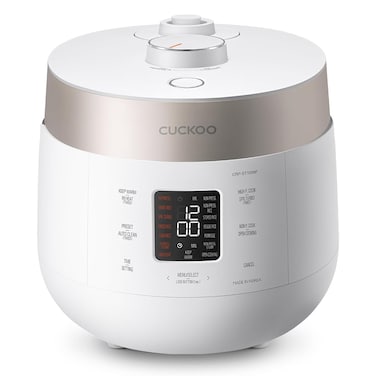 CUCKOO CRP-ST1009FW 10-Cup (Uncooked) / 20-Cup (Cooked) Twin Pressure Rice Cooker &amp; Warmer with Nonstick Inner Pot, 16 Menu Options, 3 Voice Guide, Auto Clean - White