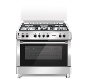Generaltec 90x60 Cooking Range with Full Safety, Turbo Oven Fan, 5 Stainless Steel Burners, Cast Iron Pan Support, Self-Ignition, Made in Turkey, Model GCTR99DSP, 1-Year Warranty