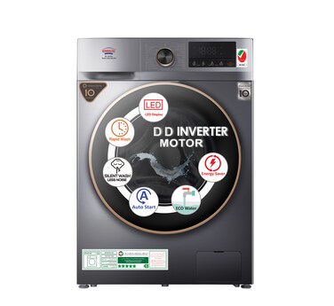 Generaltec Washing Machine- 8KG 15 Programs Front Load Washer, Steam Wash, 1200 RPM, 5 Star Energy Saving Fully Automatic, Direct Drive, Digital LCD Display, Child Lock, GWF08T12DD, Grey