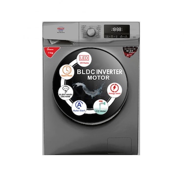 Generaltec Fully Automatic Washing Machine - 11KG 15 Programs Front Load Washing Machine, 1200 RPM, BLDC Inverter Motor, Digital LCD Display, Child Lock, A&nbsp;ModelA&nbsp;No- GWF11T14DD, GreyA&nbsp;Color