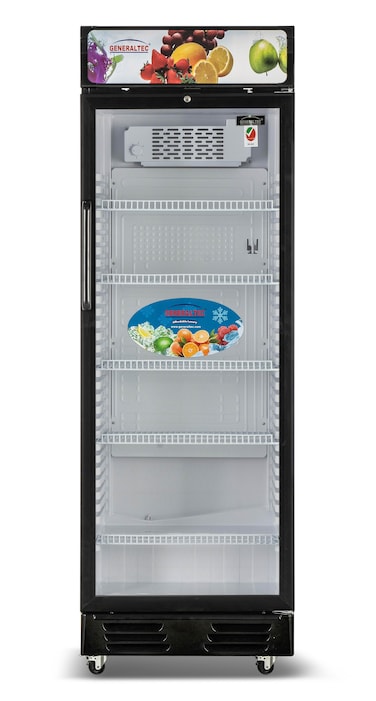 Generaltec Single Door Showcase Chiller &ndash; Black, LED Light, Digital Thermostat, 5-Year Compressor Warranty