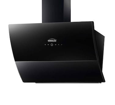Generaltec 90x60 Range Hood, Touch LED, Black Tempered Glass, Remote Control, 750mA&sup3;/hr Suction, Chimney Design, GH90D10