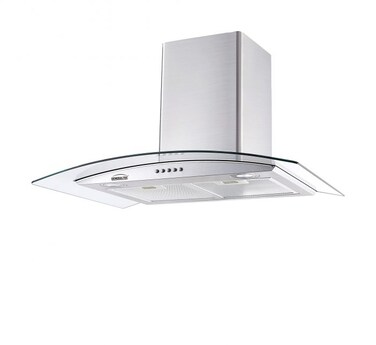 Generaltec 90cm Curved Glass Chimney Range Hood GH90S22 - Stainless Steel, LED Lighting, Push Button Control, Low Noise, Powerful Suction, Wall-Mounted