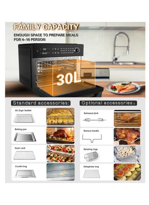 Generaltec 30L Air Fryer Oven With Visible Window And Special Dual Cook Function, 7 Accessories, 18 In 1 Smart Large Air fryer