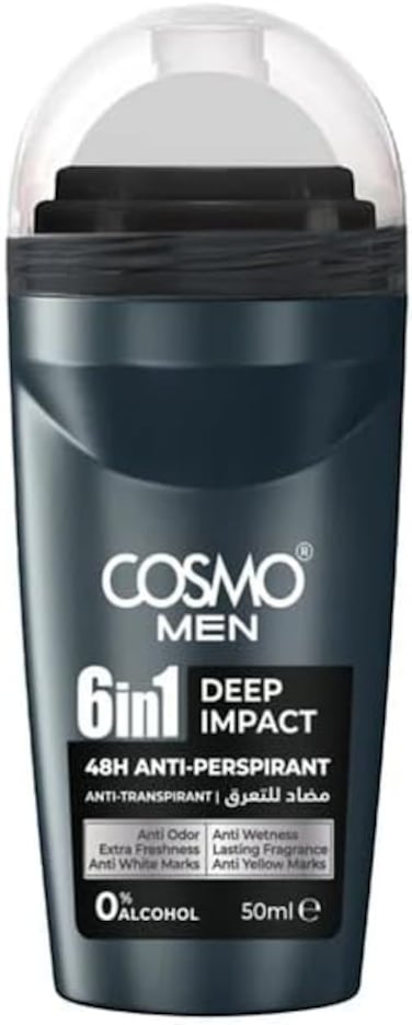 Cosmo Men&rsquo;s 6-in-1 Deep Impact Cool Roll-On Deodorant &ndash; 50ml, Quick Dry, Long-Lasting Sweat &amp; Odor Protection, Cooling Freshness, Alcohol-Free