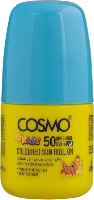Cosmo Sunscreen Coloured Sun Roll-On 50m, UVB+UVA, For Kids, Yellow