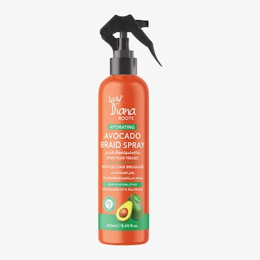 Lady Diana Roots Avocado &amp; Shea Butter Braid Spray Extra Shine - 250ml   Smooth &amp; Enhance Braids with Nourishing Avocado &amp; Shea Infusion