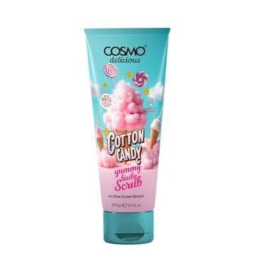 Cosmo Delicious Cotton Candy With Shea Body Scrub For Men &amp; Women 275ml, Exfoliating Body Scrub, Hydrating &amp; Nourishing, Sugar Scrub, Sweet Cotton Candy Fragrance, Dead &amp; Deep Skin Cleansing
