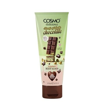 Cosmo Delicious Kunafa Pistachio Chocolate With Shea Body Scrub For Men &amp; Women 275ml, Exfoliating Body Scrub, Hydrating &amp; Nourishing, Sugar Scrub, Nutty Choco Fragrance, Dead Skin &amp; Deep Cleansing