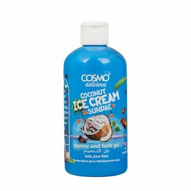 Cosmo Delicious Coconut Ice Cream Sundae With Aloe Vera Shower &amp; Bath Gel 500ml, Hydrating &amp; Refreshing Body Wash, Tropical Coconut Scent, Dead Skin Removal, Body Cleanser, Shower Gel For Women &amp; Men
