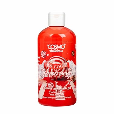 Cosmo Delicious Hot Cocoa Peppermint With Aloe Vera Shower &amp; Bath Gel 500ml, Hydrating &amp; Refreshing Body Wash, Chocolate, Peppermint Scent, Dead Skin Removal, Body Cleanser, Shower Gel For Women &amp; Men