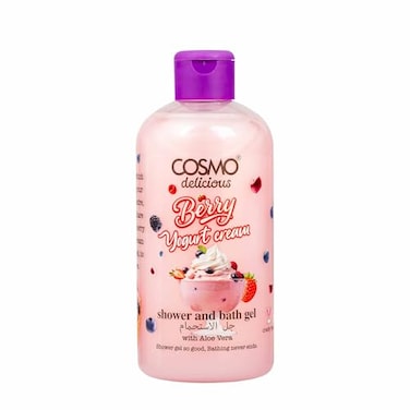 Cosmo Delicious Berry Yogurt Cream With Aloe Vera Shower &amp; Bath Gel 500ml, Hydrating &amp; Refreshing Body Wash, Fruity Berry &amp; Yogurt Scent, Dead Skin Removal, Body Cleanser, Shower Gel For Women &amp; Men