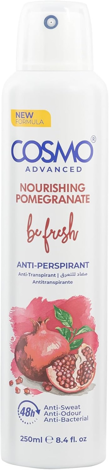Cosmo Be Fresh Body Anti-Perspirant Deodorant Pomegranate 250ml, Long-Lasting Sweat &amp; Odor Protection With 48-Hour Freshness and Refreshing Pomegranate Fragrance For Men