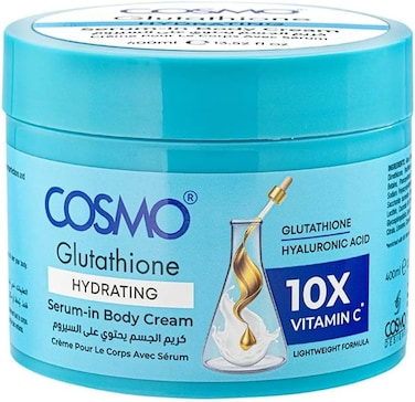 Cosmo Glutathione Hydrating Serum-in Body Cream With Glutathione Hyaluronic Acid &amp; 10X Vitamin C, Skin Tone Enhancing, Hydrating &amp; Radiance-Boosting Body Moisturizer For Smooth, Even - 400ml