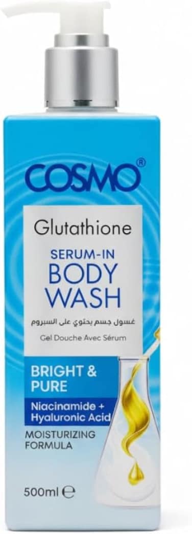 Cosmo Body Care Glutathione Serum In Bright &amp; Pure Body Wash 500ml, Advanced Niacinamide &amp; Hyaluronic, Deep Moisturizing, Hydration &amp; Pore Refining, Body Cleanser, For All Skin Types, Shower Gel