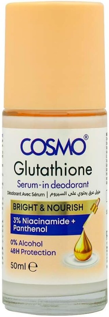 Cosmo Body Deodorant Serum Bright &amp; Nourish, 48-Hour Odor Protection, Skin Brightening, Glutathione Serum-in deodorant, 3% Niacinamide + Panthenol - 50ml
