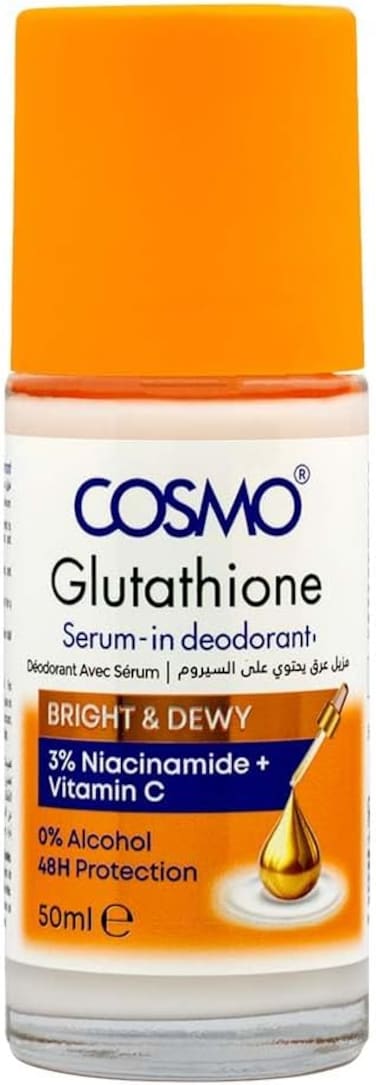 Cosmo Body Deodorant Serum Bright &amp; Dewy, 48-Hour Odor Protection, Skin Brightening, Glutathione Serum-in deodorant, 3% Niacinamide + Vitamin C - 50ml