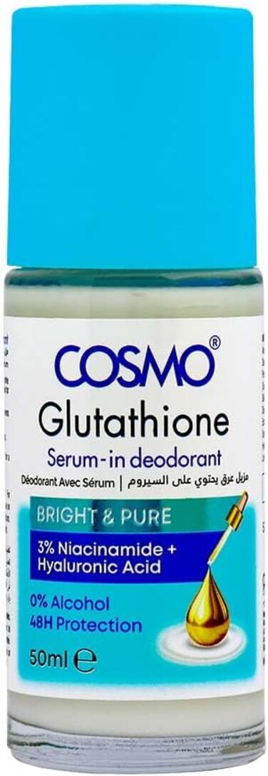 Cosmo Body Deodorant Serum Bright &amp; Pure, 48-Hour Odor Protection, Skin Brightening, Glutathione Serum-in deodorant, 3% Niacinamide + Hyaluronic Acid - 50ml