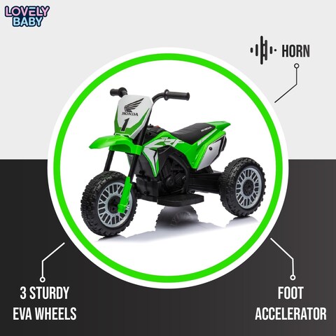 Lovely Baby Honda Battery Operated Power Riding Kids Motorcycle LB 955, Three Wheel Ride-on Motorbike, 1-3 Years - Green