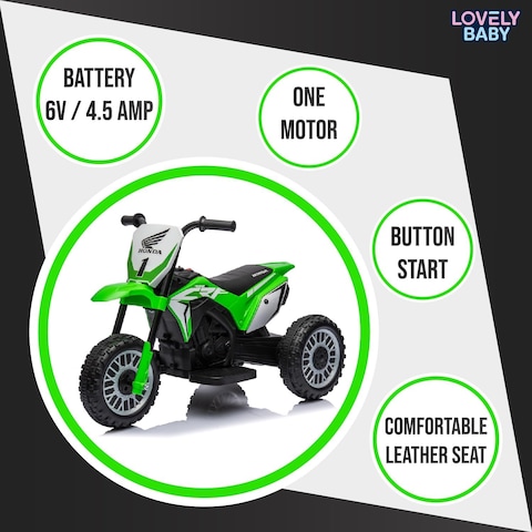 Lovely Baby Honda Battery Operated Power Riding Kids Motorcycle LB 955, Three Wheel Ride-on Motorbike, 1-3 Years - Green