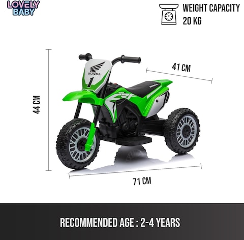 Lovely Baby Honda Battery Operated Power Riding Kids Motorcycle LB 955, Three Wheel Ride-on Motorbike, 1-3 Years - Green