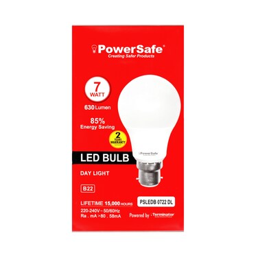 PowerSafe LED Bulb 7W Daylight B22, 630 Lumen, 6500K, 85% Energy Saving, 15,000 Hours Lifespan, with Surge Protection, ESMA Approved