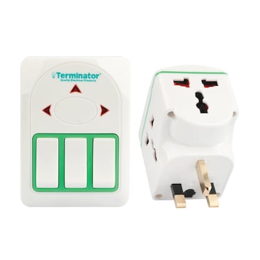 Terminator 3 Way Universal Multi Adaptor With Individual Switches &amp; Indicators 13A Plug